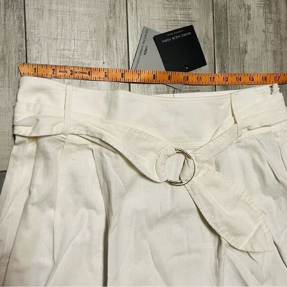 NWT New York White 100% Linen Full A line midi Belted Below Knee Skirt L - Picture 6 of 13